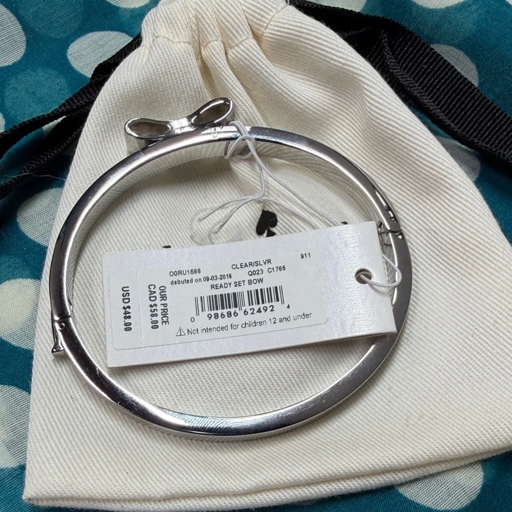 kate spade Silver Crystal Bow Hinged Bangle Bracelet - Picture 4 of 4